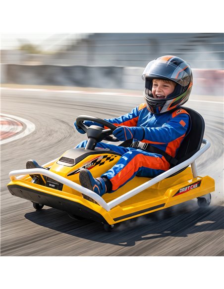 AIYAPLAY 24V Electric Go Kart for Kids with Drift Mode, 300W Brushless Motor, Soft Start and Dual Speed for Ages 6-10, Yellow - pic 212498 | FastDaddyshop