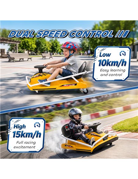 AIYAPLAY 24V Electric Go Kart for Kids with Drift Mode, 300W Brushless Motor, Soft Start and Dual Speed for Ages 6-10, Yellow - pic 212502 | FastDaddyshop
