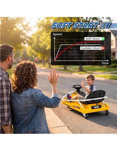 AIYAPLAY 24V Electric Go Kart for Kids with Drift Mode, 300W Brushless Motor, Soft Start and Dual Speed for Ages 6-10, Yellow