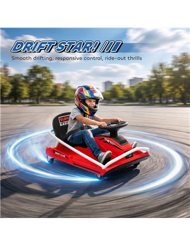 AIYAPLAY 24V Electric Go Kart for Kids with Drift Mode, 300W Brushless Motor, Soft Start and Dual Speed for Ages 6-10, Red