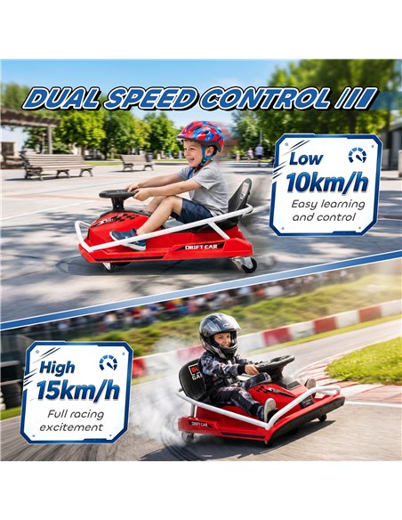 AIYAPLAY 24V Electric Go Kart for Kids with Drift Mode, 300W Brushless Motor, Soft Start and Dual Speed for Ages 6-10, Red - pic 212511 | FastDaddyshop