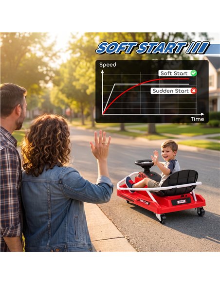 AIYAPLAY 24V Electric Go Kart for Kids with Drift Mode, 300W Brushless Motor, Soft Start and Dual Speed for Ages 6-10, Red - pic 212512 | FastDaddyshop