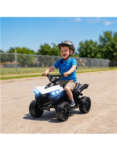 AIYAPLAY 6V Kids ATV, 4 Wheeler Electric Ride on Car with Music and LED Headlights, for Ages 18-56 Months Boys and Girls, White