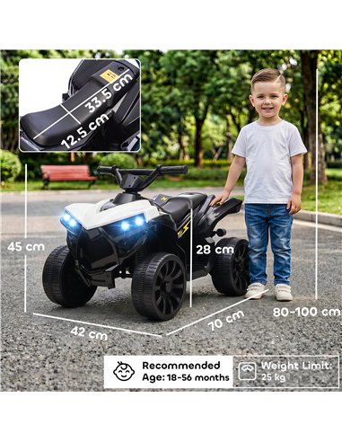 AIYAPLAY 6V Kids ATV, 4 Wheeler Electric Ride on Car with Music and LED Headlights, for Ages 18-56 Months Boys and Girls, White