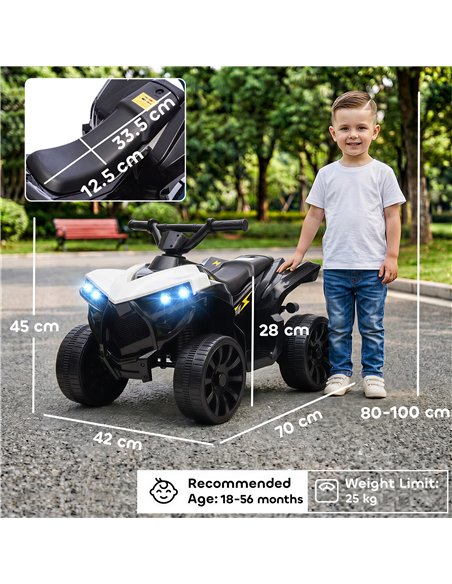 AIYAPLAY 6V Kids ATV, 4 Wheeler Electric Ride on Car with Music and LED Headlights, for Ages 18-56 Months Boys and Girls, White - pic 212517 | FastDaddyshop