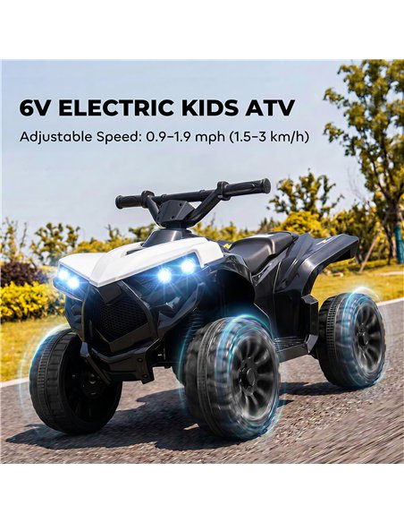 AIYAPLAY 6V Kids ATV, 4 Wheeler Electric Ride on Car with Music and LED Headlights, for Ages 18-56 Months Boys and Girls, White - pic 212518 | FastDaddyshop