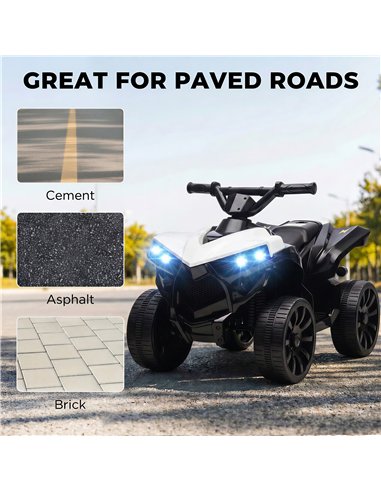 AIYAPLAY 6V Kids ATV, 4 Wheeler Electric Ride on Car with Music and LED Headlights, for Ages 18-56 Months Boys and Girls, White