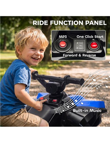 AIYAPLAY 6V Kids ATV, 4 Wheeler Electric Ride on Car with Music and LED Headlights, for Ages 18-56 Months Boys and Girls, Blue