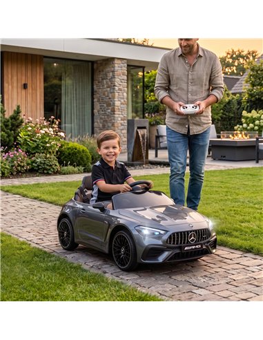 AIYAPLAY Licensed Mercedes AMG Kids Electric Car, 12V Ride On Car with Dual Motors, Remote Control for 3-6 Years, Grey