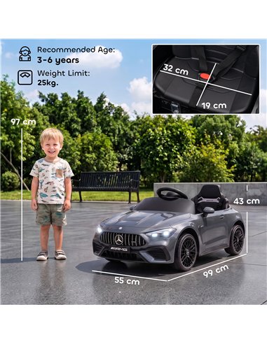 AIYAPLAY Licensed Mercedes AMG Kids Electric Car, 12V Ride On Car with Dual Motors, Remote Control for 3-6 Years, Grey