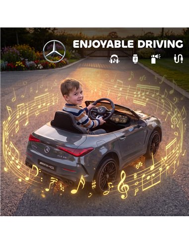 AIYAPLAY Licensed Mercedes AMG Kids Electric Car, 12V Ride On Car with Dual Motors, Remote Control for 3-6 Years, Grey