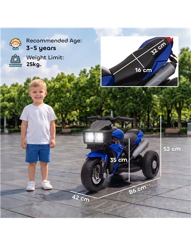 AIYAPLAY Kids Electric Motorcycle Ride-On Toy, 3-Wheel Battery-Operated Motorbike with Horn, Toddler Ride On Bike, Blue
