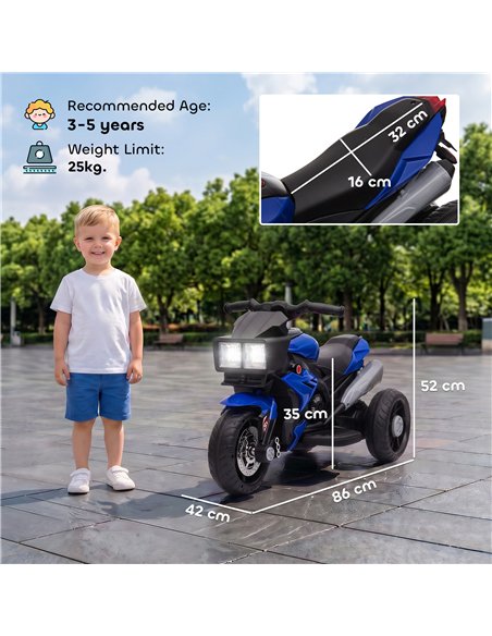 AIYAPLAY Kids Electric Motorcycle Ride-On Toy, 3-Wheel Battery-Operated Motorbike with Horn, Toddler Ride On Bike, Blue - pic 212544 | FastDaddyshop