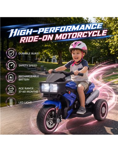 AIYAPLAY Kids Electric Motorcycle Ride-On Toy, 3-Wheel Battery-Operated Motorbike with Horn, Toddler Ride On Bike, Blue