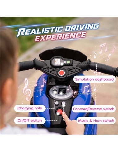 AIYAPLAY Kids Electric Motorcycle Ride-On Toy, 3-Wheel Battery-Operated Motorbike with Horn, Toddler Ride On Bike, Blue