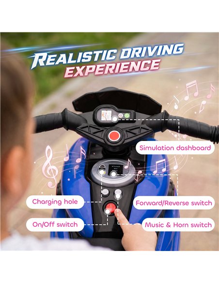 AIYAPLAY Kids Electric Motorcycle Ride-On Toy, 3-Wheel Battery-Operated Motorbike with Horn, Toddler Ride On Bike, Blue - pic 212546 | FastDaddyshop