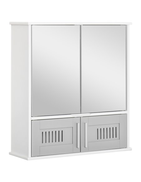 Kleankin Bathroom Wall Mounted Mirror Cabinet with Double Doors, Adjustable Shelf, Grey - pic 21255 | FastDaddyshop