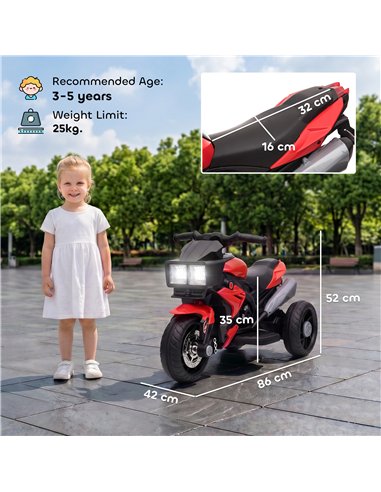 AIYAPLAY Kids Electric Motorcycle Ride-On Toy, 3-Wheel Battery-Operated Motorbike with Horn, Toddler Ride On Bike, Red