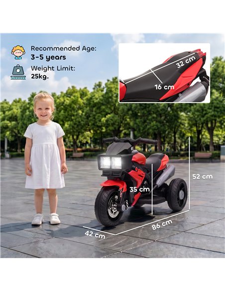 AIYAPLAY Kids Electric Motorcycle Ride-On Toy, 3-Wheel Battery-Operated Motorbike with Horn, Toddler Ride On Bike, Red - pic 212553 | FastDaddyshop