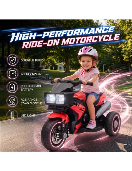 AIYAPLAY Kids Electric Motorcycle Ride-On Toy, 3-Wheel Battery-Operated Motorbike with Horn, Toddler Ride On Bike, Red - pic 212554 | FastDaddyshop