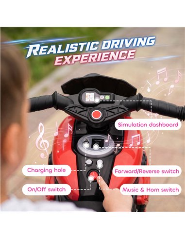 AIYAPLAY Kids Electric Motorcycle Ride-On Toy, 3-Wheel Battery-Operated Motorbike with Horn, Toddler Ride On Bike, Red