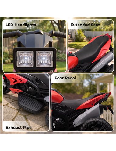AIYAPLAY Kids Electric Motorcycle Ride-On Toy, 3-Wheel Battery-Operated Motorbike with Horn, Toddler Ride On Bike, Red