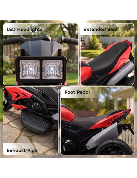AIYAPLAY Kids Electric Motorcycle Ride-On Toy, 3-Wheel Battery-Operated Motorbike with Horn, Toddler Ride On Bike, Red - pic 212557 | FastDaddyshop