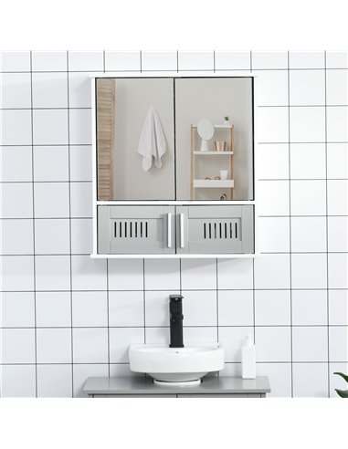 Kleankin Bathroom Wall Mounted Mirror Cabinet with Double Doors, Adjustable Shelf, Grey