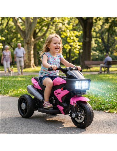 AIYAPLAY Kids Electric Motorcycle Ride-On Toy, 3-Wheel Battery-Operated Motorbike with Horn, Toddler Ride On Bike, Pink