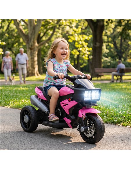AIYAPLAY Kids Electric Motorcycle Ride-On Toy, 3-Wheel Battery-Operated Motorbike with Horn, Toddler Ride On Bike, Pink - pic 212561 | FastDaddyshop