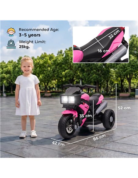 AIYAPLAY Kids Electric Motorcycle Ride-On Toy, 3-Wheel Battery-Operated Motorbike with Horn, Toddler Ride On Bike, Pink - pic 212562 | FastDaddyshop