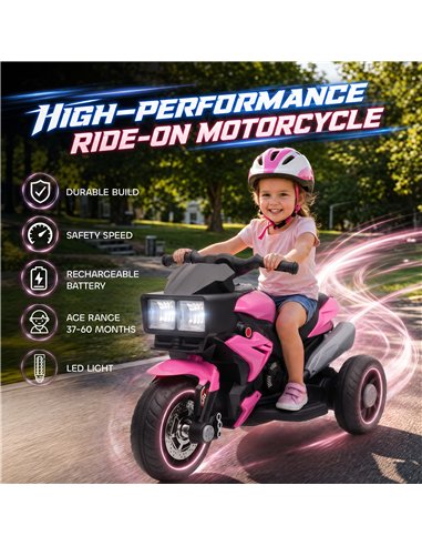 AIYAPLAY Kids Electric Motorcycle Ride-On Toy, 3-Wheel Battery-Operated Motorbike with Horn, Toddler Ride On Bike, Pink