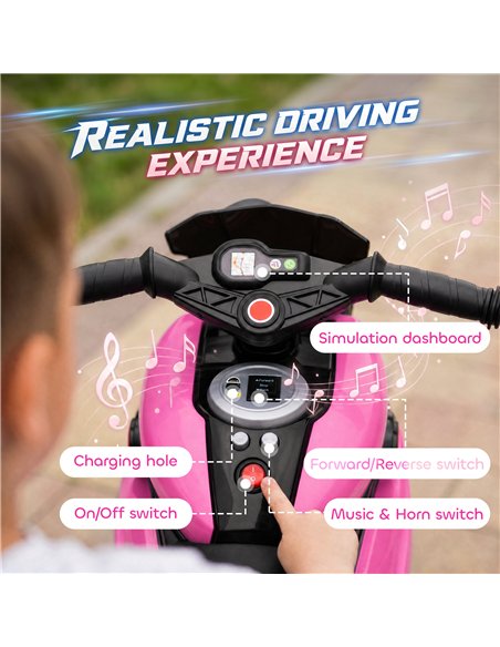 AIYAPLAY Kids Electric Motorcycle Ride-On Toy, 3-Wheel Battery-Operated Motorbike with Horn, Toddler Ride On Bike, Pink - pic 212564 | FastDaddyshop