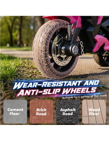 AIYAPLAY Kids Electric Motorcycle Ride-On Toy, 3-Wheel Battery-Operated Motorbike with Horn, Toddler Ride On Bike, Pink