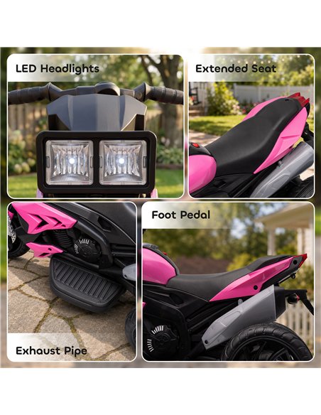 AIYAPLAY Kids Electric Motorcycle Ride-On Toy, 3-Wheel Battery-Operated Motorbike with Horn, Toddler Ride On Bike, Pink - pic 212566 | FastDaddyshop