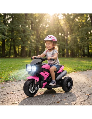 AIYAPLAY Kids Electric Motorcycle Ride-On Toy, 3-Wheel Battery-Operated Motorbike with Horn, Toddler Ride On Bike, Pink