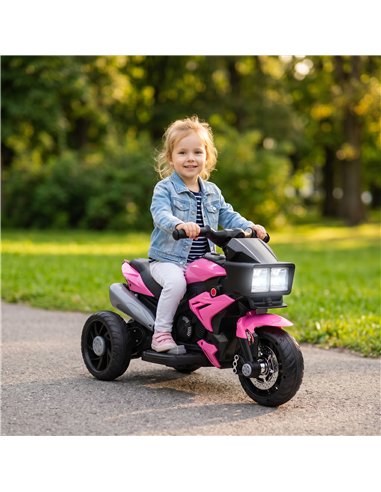AIYAPLAY Kids Electric Motorcycle Ride-On Toy, 3-Wheel Battery-Operated Motorbike with Horn, Toddler Ride On Bike, Pink
