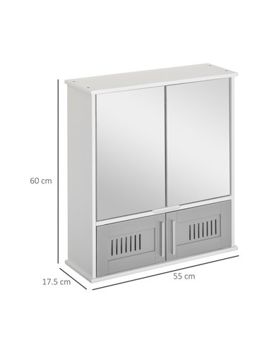 Kleankin Bathroom Wall Mounted Mirror Cabinet with Double Doors, Adjustable Shelf, Grey