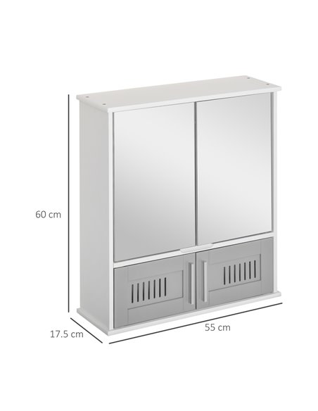 Kleankin Bathroom Wall Mounted Mirror Cabinet with Double Doors, Adjustable Shelf, Grey - pic 21257 | FastDaddyshop