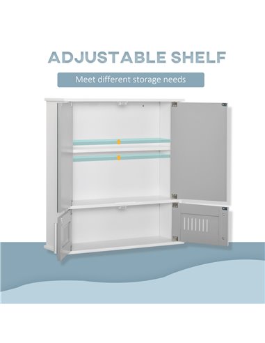 Kleankin Bathroom Wall Mounted Mirror Cabinet with Double Doors, Adjustable Shelf, Grey
