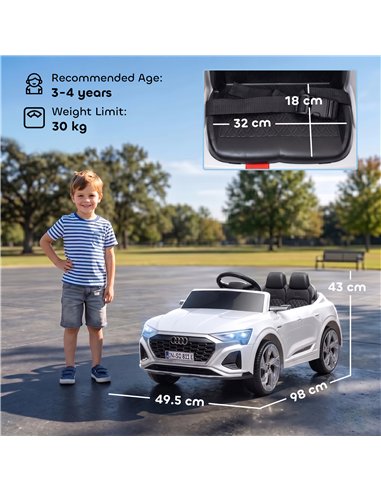 AIYAPLAY Audi Q8 etron Sportback Licensed Ride on Car with Remote Control, Four-Wheel Suspension, Soft Start for Ages 3-4, White