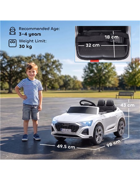 AIYAPLAY Audi Q8 etron Sportback Licensed Ride on Car with Remote Control, Four-Wheel Suspension, Soft Start for Ages 3-4, White - pic 212580 | FastDaddyshop