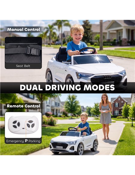 AIYAPLAY Audi Q8 etron Sportback Licensed Ride on Car with Remote Control, Four-Wheel Suspension, Soft Start for Ages 3-4, White - pic 212582 | FastDaddyshop