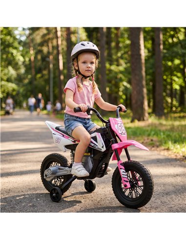 AIYAPLAY Kids Electric Motorcycle, 12V Ride On Motorbike with Training Wheels, Soft Start, Suspension, Music for 3–6 Years, Pink