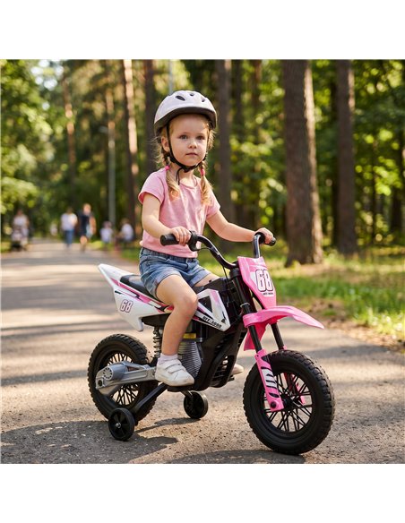 AIYAPLAY Kids Electric Motorcycle, 12V Ride On Motorbike with Training Wheels, Soft Start, Suspension, Music for 3–6 Years, Pink - pic 212588 | FastDaddyshop