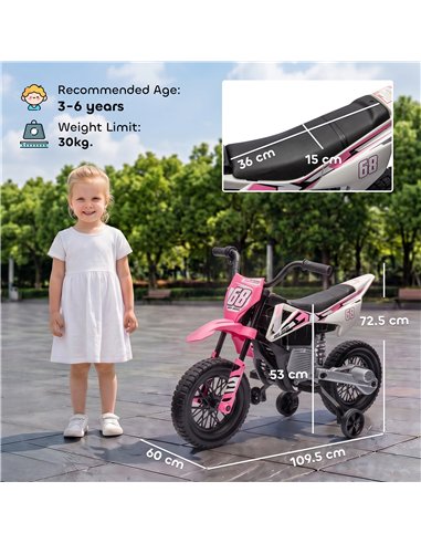 AIYAPLAY Kids Electric Motorcycle, 12V Ride On Motorbike with Training Wheels, Soft Start, Suspension, Music for 3–6 Years, Pink