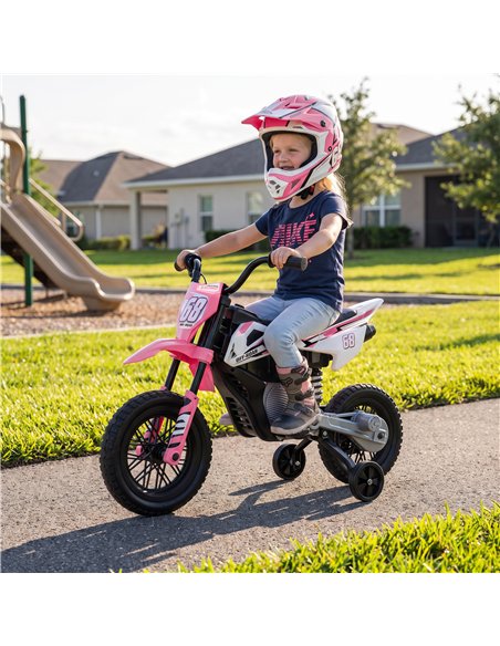 AIYAPLAY Kids Electric Motorcycle, 12V Ride On Motorbike with Training Wheels, Soft Start, Suspension, Music for 3–6 Years, Pink - pic 212594 | FastDaddyshop