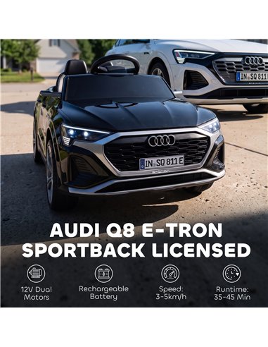 AIYAPLAY Audi Q8 etron Sportback Licensed Ride on Car with Remote Control, Four-Wheel Suspension, Soft Start for Ages 3-4, Black