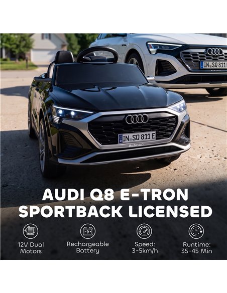 AIYAPLAY Audi Q8 etron Sportback Licensed Ride on Car with Remote Control, Four-Wheel Suspension, Soft Start for Ages 3-4, Black - pic 212599 | FastDaddyshop