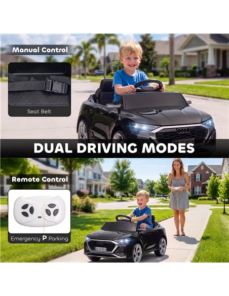 AIYAPLAY Audi Q8 etron Sportback Licensed Ride on Car with Remote Control, Four-Wheel Suspension, Soft Start for Ages 3-4, Black - pic 212600 | FastDaddyshop
